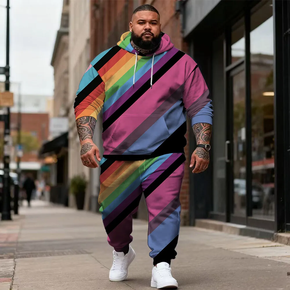 

Мужская толстовка с капюшоном больших размеров S-9xl с текстурой и клетчатой тематикой — повседневная одежда из двух предметов для больших и высоких парней,