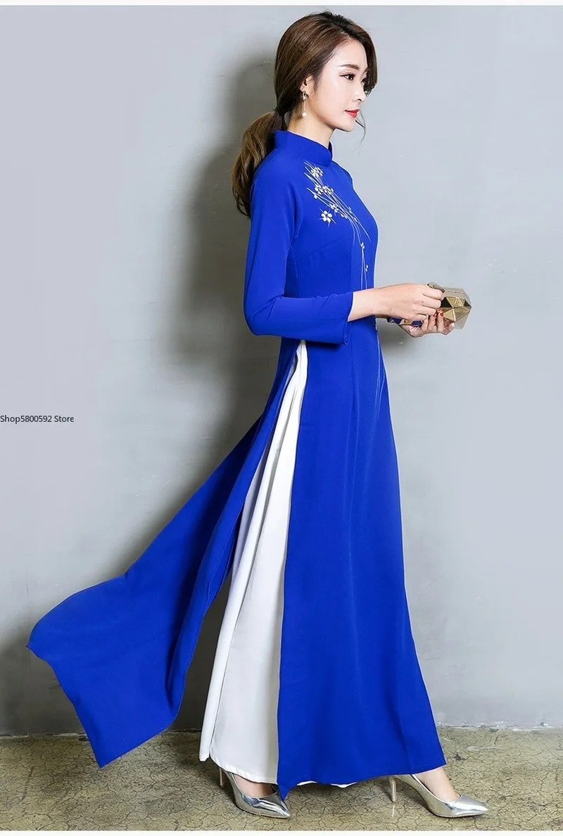 Traditionele Vietnam Vrouw Retro Ao Dai Elegante Chinese Stijl Cheongsam Vintage Bloemen Festival Wedding Avond Qipao Jurk