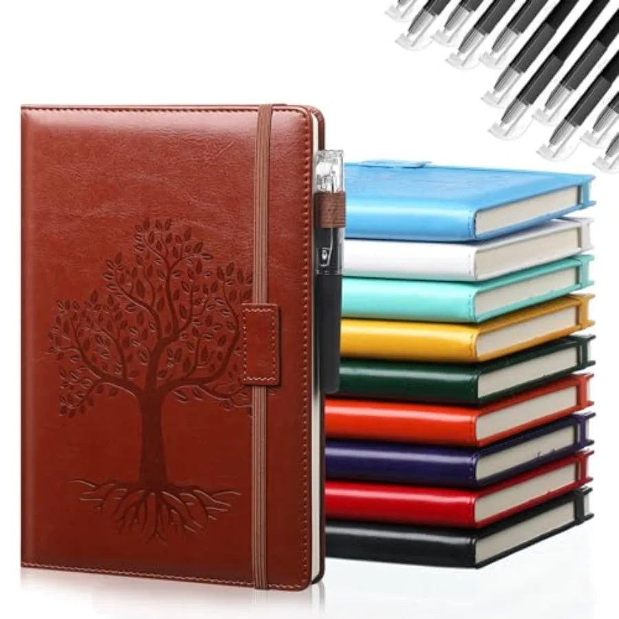 

10 Pack Lined Journal Notebook A5 Tree of Life Hardcover Leather Journal with 10 Pen, College Ruled Notebook for Travel, Busine