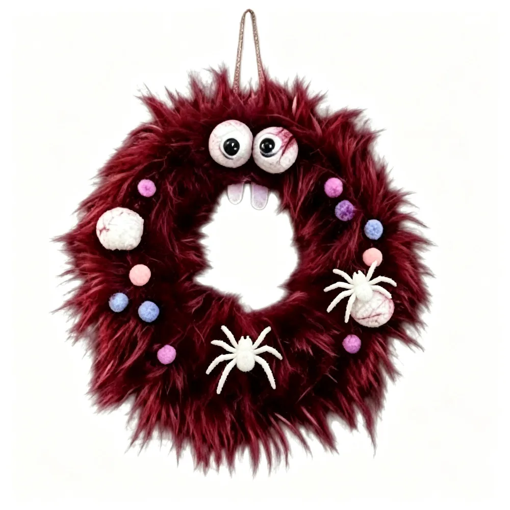 Halloween Plush Wreath Decor for For spooky Fantasy Door Hanging Party Decoration with Creepy Design and Soft Texture