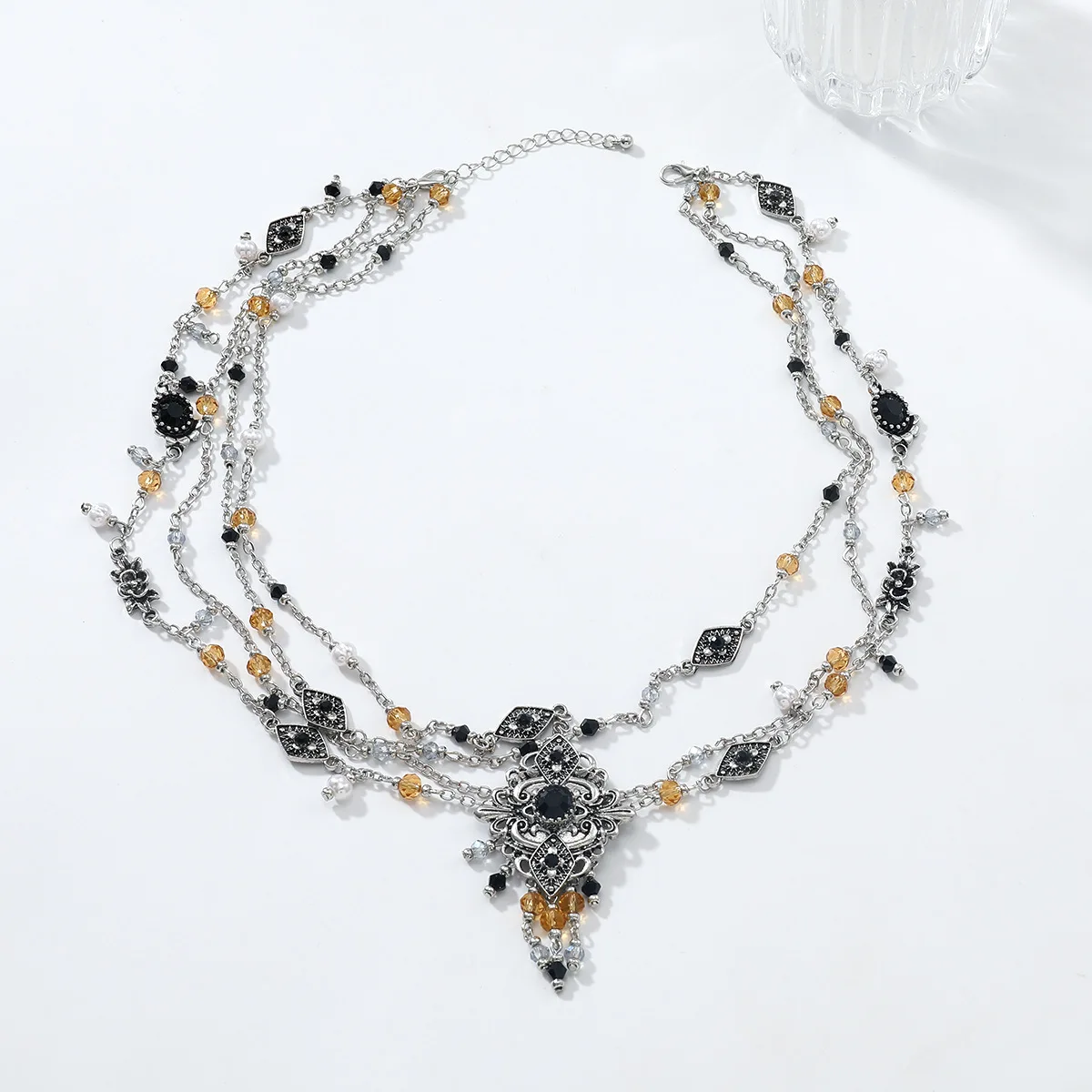 

ZAA Vintage Flower Pendant Resin Beaded Choker Layered Chain Link Necklace Baroque Boho Woman Jewelry 2025 Trendy Accessories