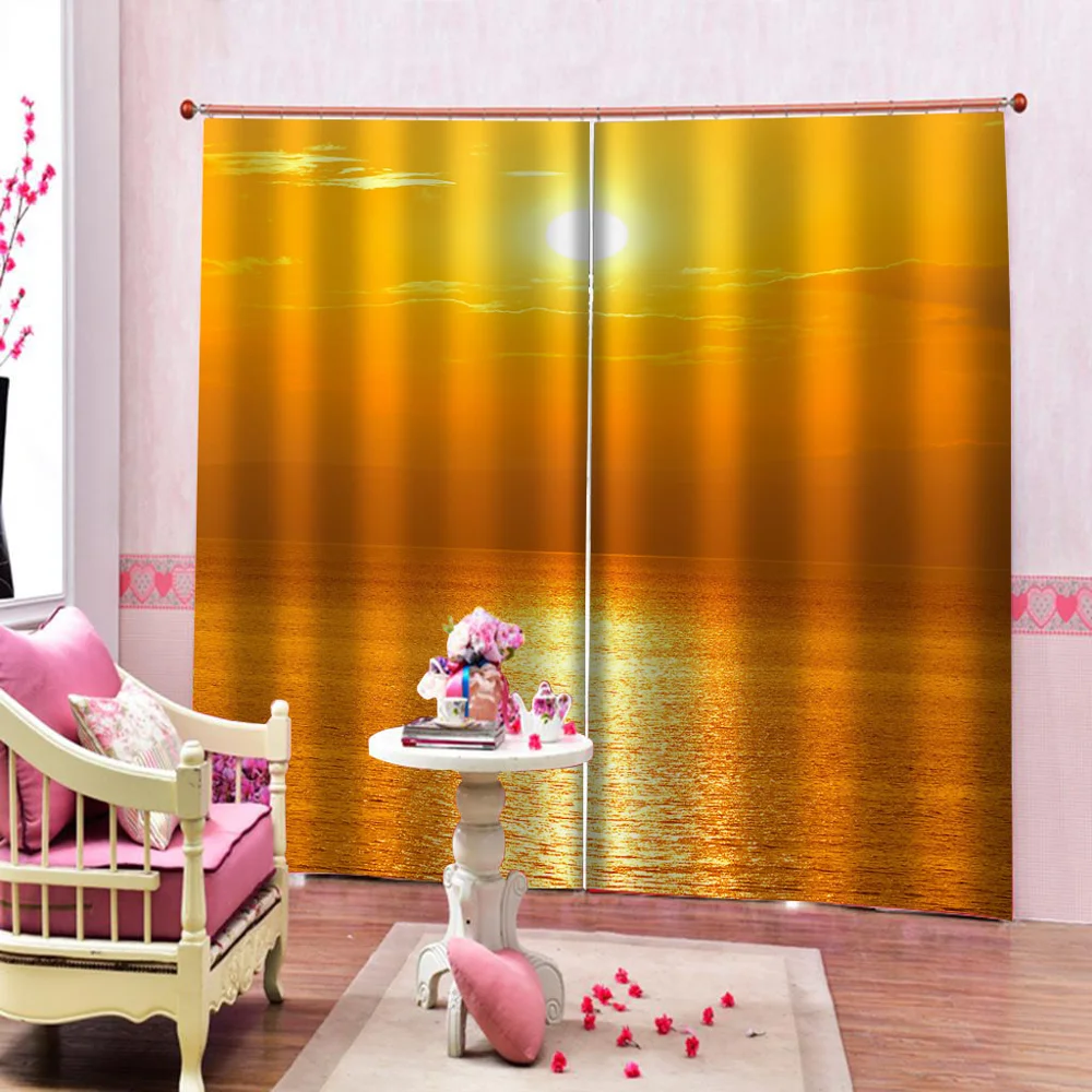 Customized 3d curtains simple and fresh gold curtains sunset curtain Bedroom living room windproof thickening blackout fabric