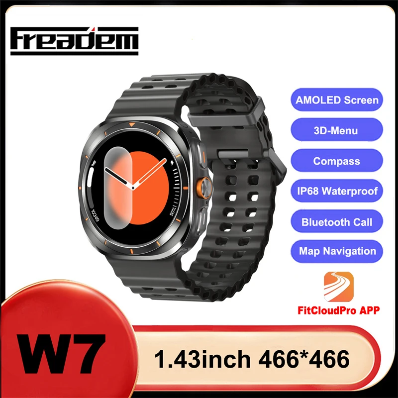 WATCH 7 Ultra Smart Watch W7 Amoled Round Screen IP68 Waterproof COMPASS Men Women Bluetooth Smart Watch for Andriod Ios 2024