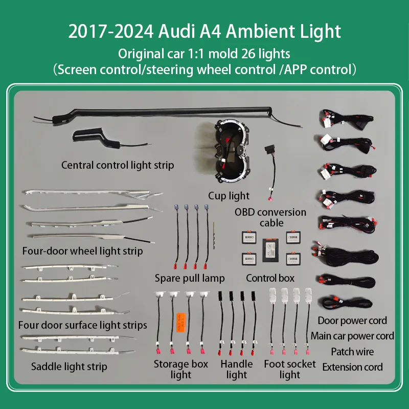 2026 32 Colors Interior Ambient Light for A4 B9 A5 2017 2018 2019 2020 2021 2022 2023 Car LED Atmosphere Lamp Decorative