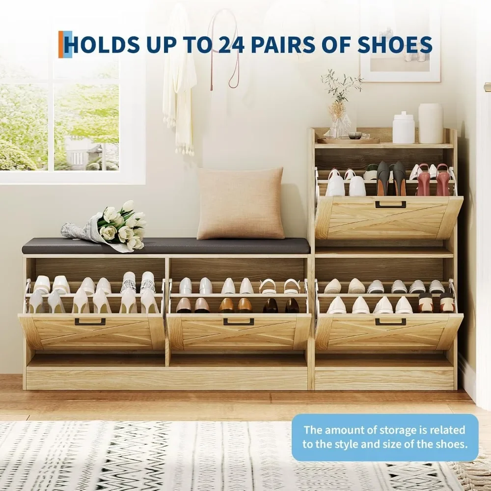 خزانة أحذية مع مقعد تخزين للمدخل، وسادة أدراج قابلة للطي، منظم أحذية مخفي ضيق لغرفة المعيشة في خزانة المدخل #3