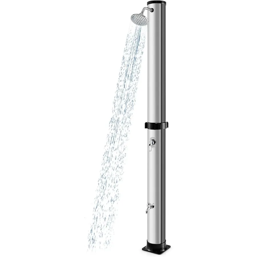 Ducha exterior independiente con calefacción Solar de 10 galones para patio trasero, playa, piscina, SPA, cabezal de ducha giratorio plateado, ajuste de temperatura