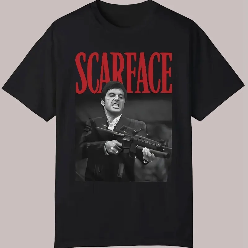 Herren Casual Sommer T-Shirt - Scarface Grafik-Print, Rundhalsausschnitt, Kurzarm, Polyester, Regular Fit, Erwachsenengrößen