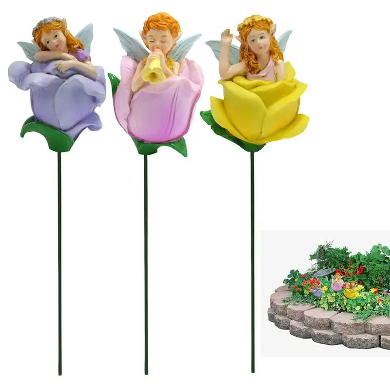 Outdoor Resin Miniature Fairies Figurine Waterproof Fairies Figurine Ground Plug Creative Hand Painted Home Decoration 3pcs