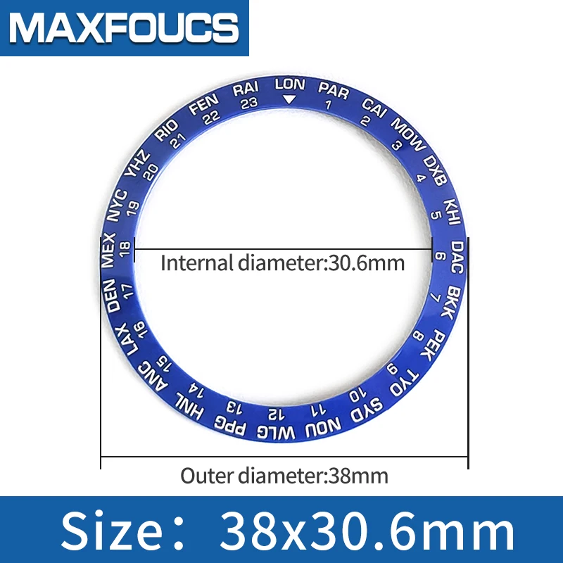 Sloped Ceramic Bezel Insert For SKX 38*30.6mm 24 hours scale English Abbreviations for World City LON PRI Divers Replacement