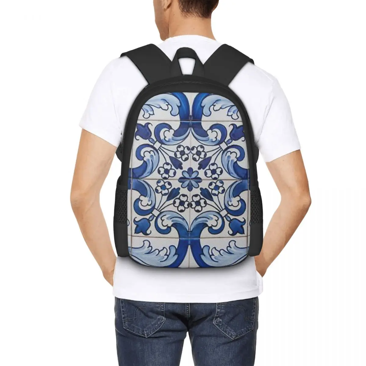 

Azulejo Lisbon Azulejos Lisboa Student Backpack School Bag Hiking Travel Daypack for Men Women Fashion Bookbag Shoulder Bags