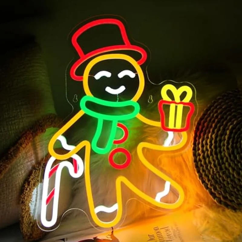 Gingerbread Man Neon Sign Dimmable Christmas Led Neon Light up Sign XMAS for Wall Decor Window Kids Living Room Festival Bedroom