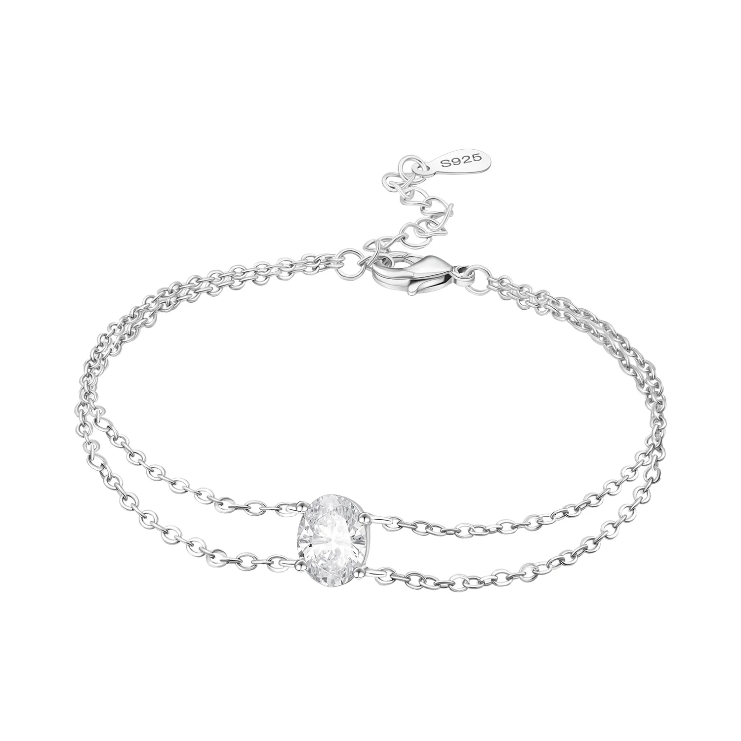 CYCUFF S925 Sterling Silber Elliptisches Zirkon Doppelschichtiges Armband Kettenglied Damen Schmuck Party Trendige Jubiläumsgeschenke