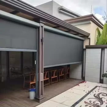 Outdoor Pergola Windproof Roller Blinds Reusable Zip Track Motorized Waterproof Curtains Patio Blackout Shades Outdoor Blinds