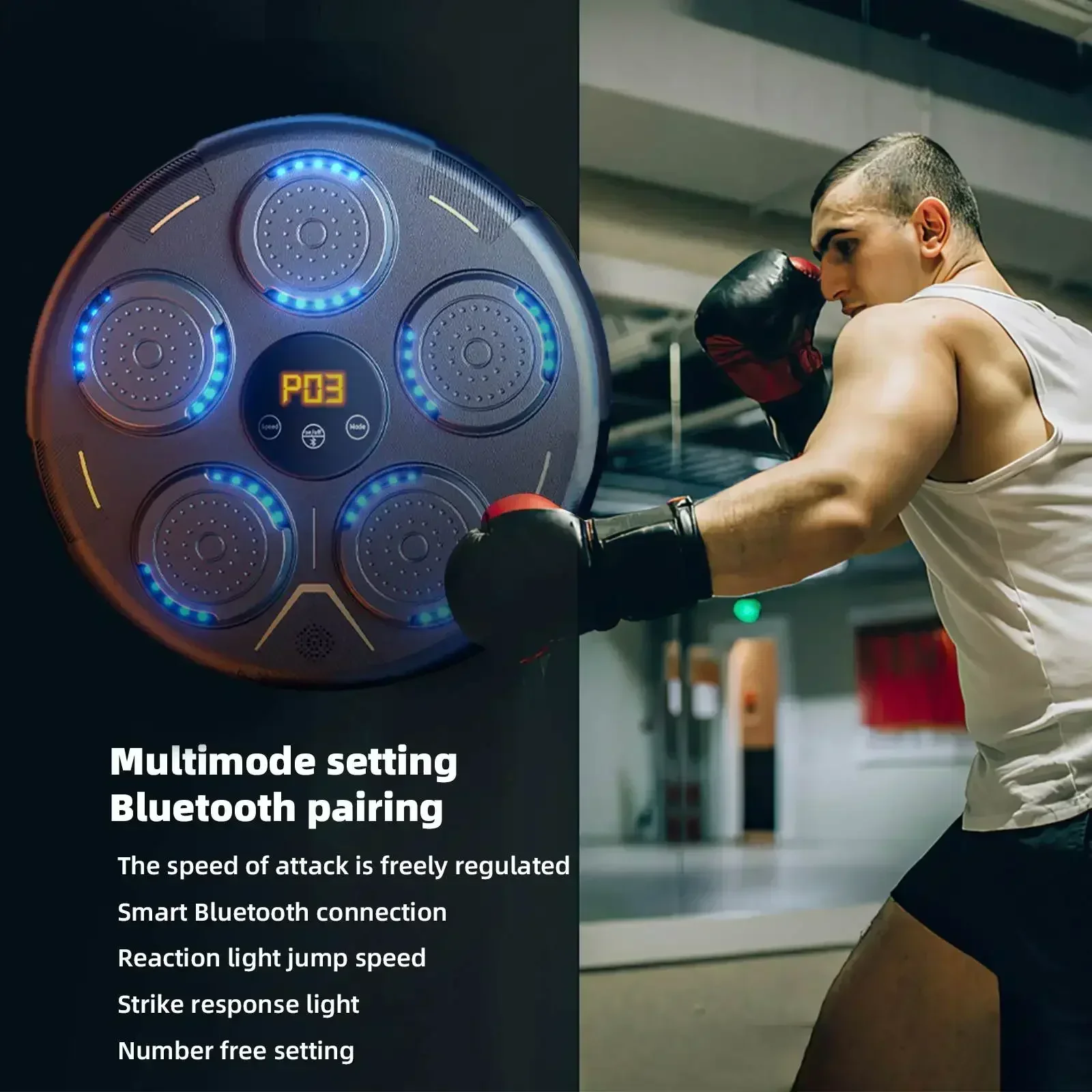 Smart Music Boxing Machine Wall Target, LED Lighted Sandbag, Relaxing Reaction Training Target for Boxing Sports Agility