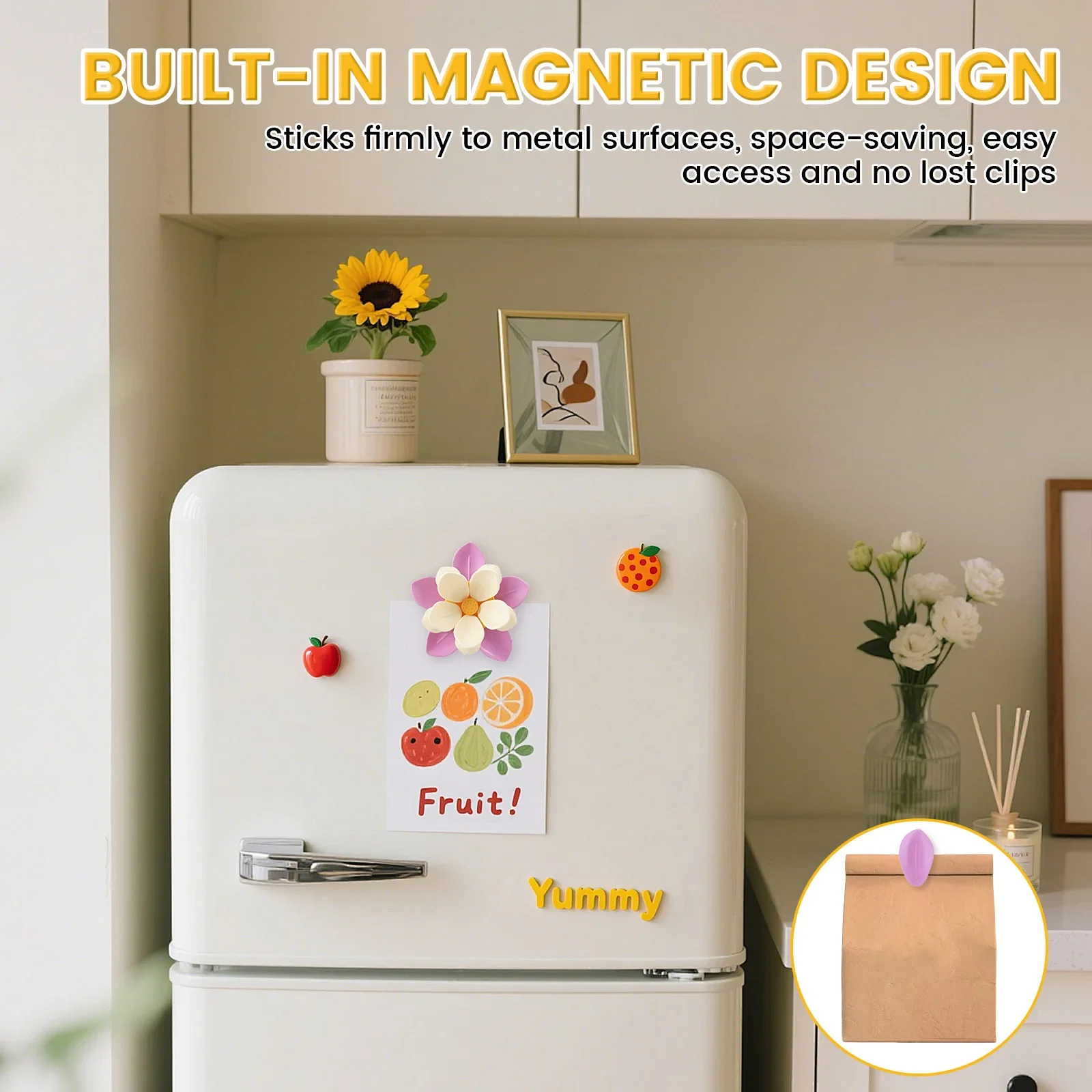 Sakura Magnetic Fridge Magnet Seal Clip Cute Flower Magnetic Fridge Sticker Petal Sealing Snack Clip Office Kitchen Decoration