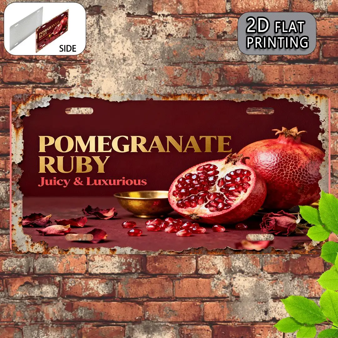 2D Flat - [2D Flat] 1pc Vintage Aluminum Sign | Pomegranate Ruby Style, Retro Metal Decor, 2D Flat, 29.97x14.99 cm, Home & Plant