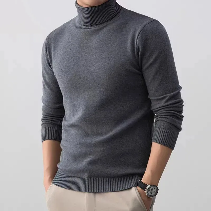

Осень-зима, мужской свитер с высоким воротником, эластичный облегающий вязаный пуловер с длинными рукавами, базовый стиль, мужской повседневный трикотаж