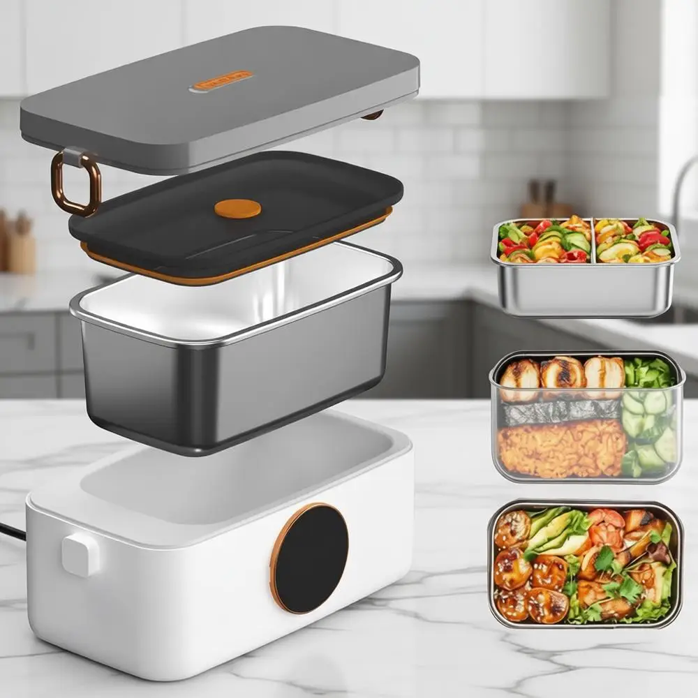 

Portable Cordless Electric Heated Lunch Box for Adults, Rechargeable 16000mAh Battery, 4.2 Cups Capacity Inner Container, Lunchb