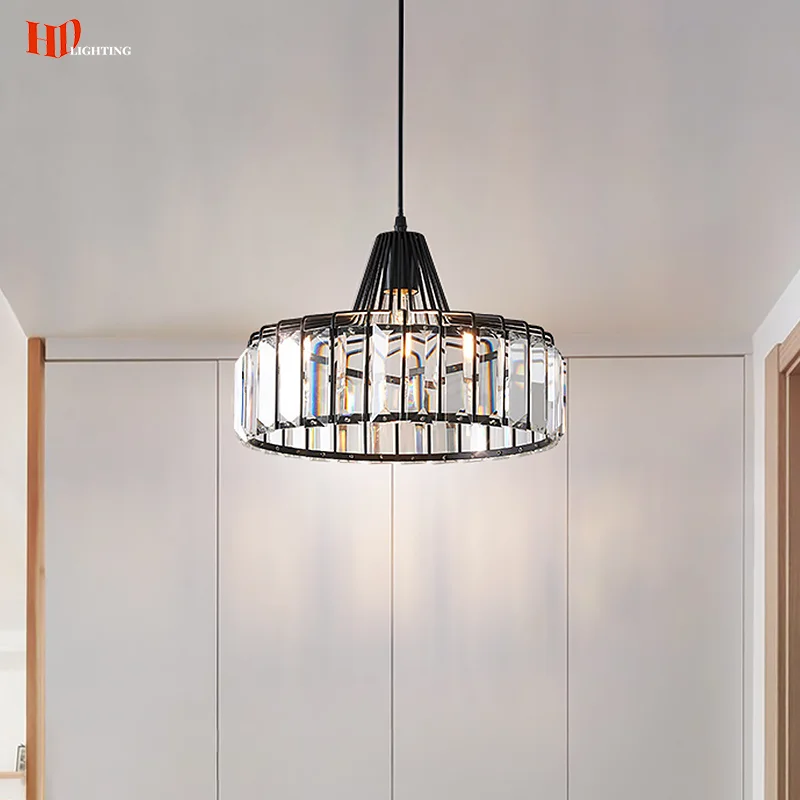 

HD Nordic Pendant Lamp Modern Crystal Led Hanging Light E27 For Dining Living Room Kitchen Loft Indoor Lighting Black светильник