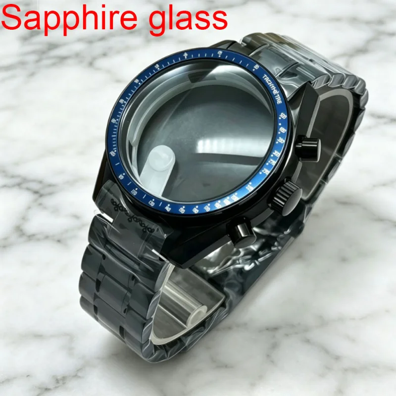 

40mm Sapphire glass 316L stainless steel case 5bar waterproof fit for VK63 quartz movement Chronograp speedmaster