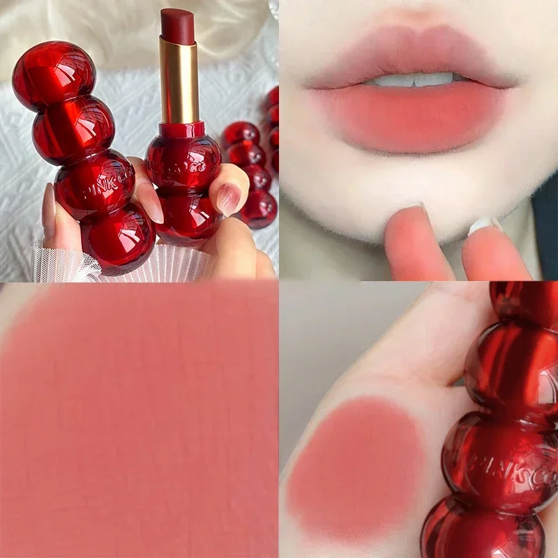 Heallor Cute Gourd Shape Matte Lipstick Smoked Brown Red Solid Lip Gloss Waterproof Long Lasting Tinted Balm Velvet Lip Makeup P