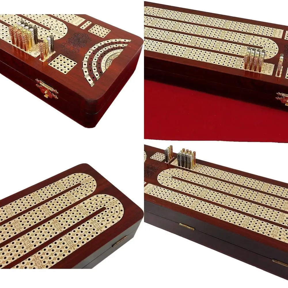 

Maple & Bloodwood Cribbage Board with 4 Tracks, Card Holder, Corner, Skunk, and Games Won Markers