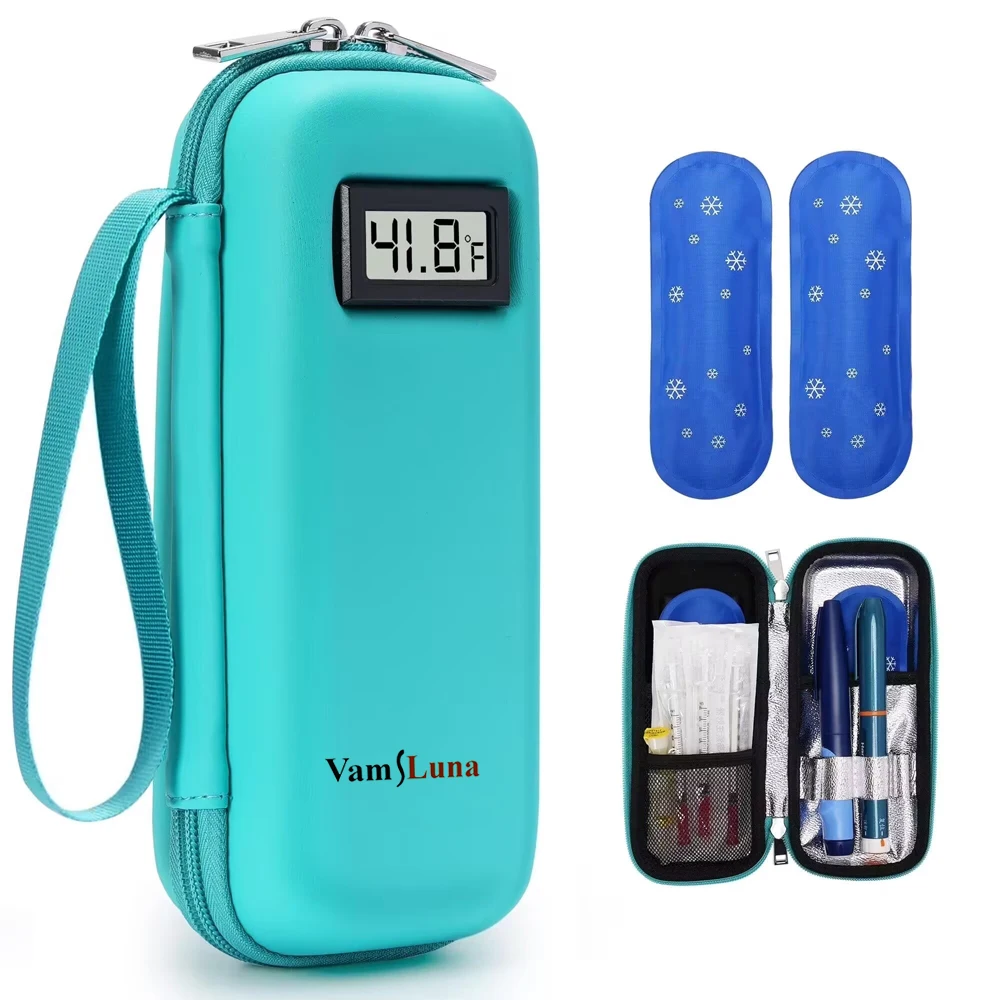 

Insulin Cooler Travel Case with Temperature Display Refrigerated Diabetic Medicine Organizer with 2 Ice Pack for Trip and Daily