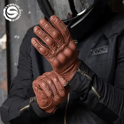 Star Field Knight guanti da moto retrò in vera pelle di capra protezione completa delle nocche delle dita equipaggiamento da moto da corsa