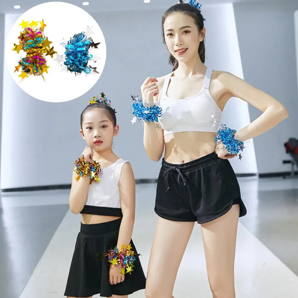 2Pcs Kids Dance Wrist Flower，Star Decor，Elastic Rubber Band，Wristband，Children Performance Party Dance Wrist Cuffs Bracelet