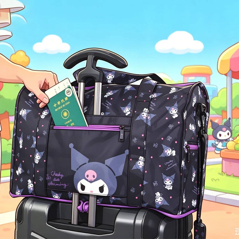 

Foldable Large Capacity Kuromi Travel Bag Storage Bag Sanrios Anime Figure Girls Luggage Bag Kawaii Cartoon Leisure