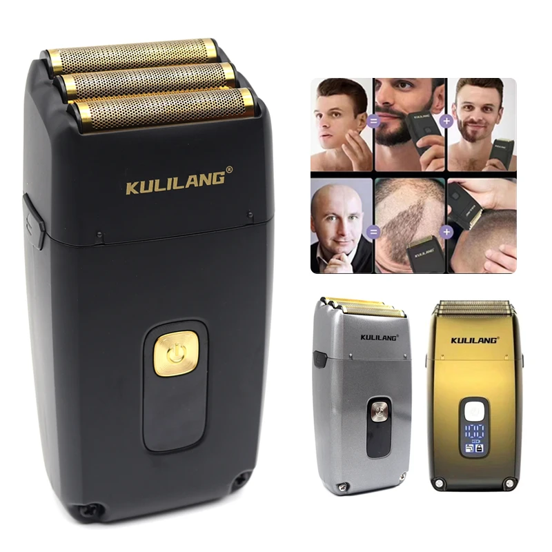 KULILANG R11 (F) Aparador de barba profissional para homens, sistema de barbear alternativo de 3 lâminas, máquina de cortar cabelo, barbeador elétrico lavável