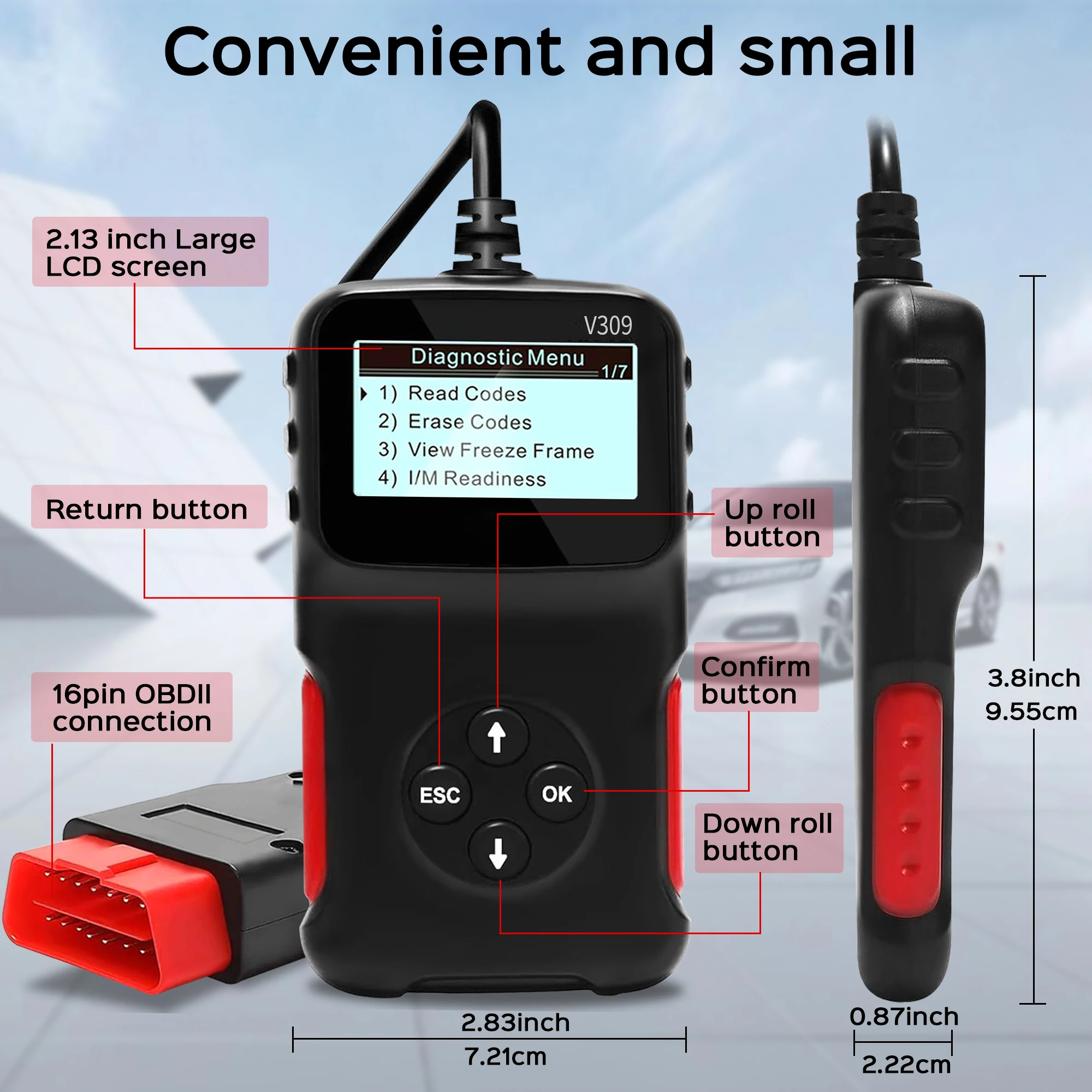 OBD2 Scanner Diagnostic Tool, Enhanced Auto Check Engine Code Reader with Reset, I/M Readiness OBDII Car Diagnostic Scan Tool