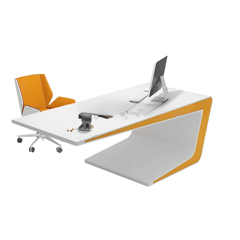 Simple Modern CEO Desk Tables Fancy Boss White Office Table Smoothly Surface Tables