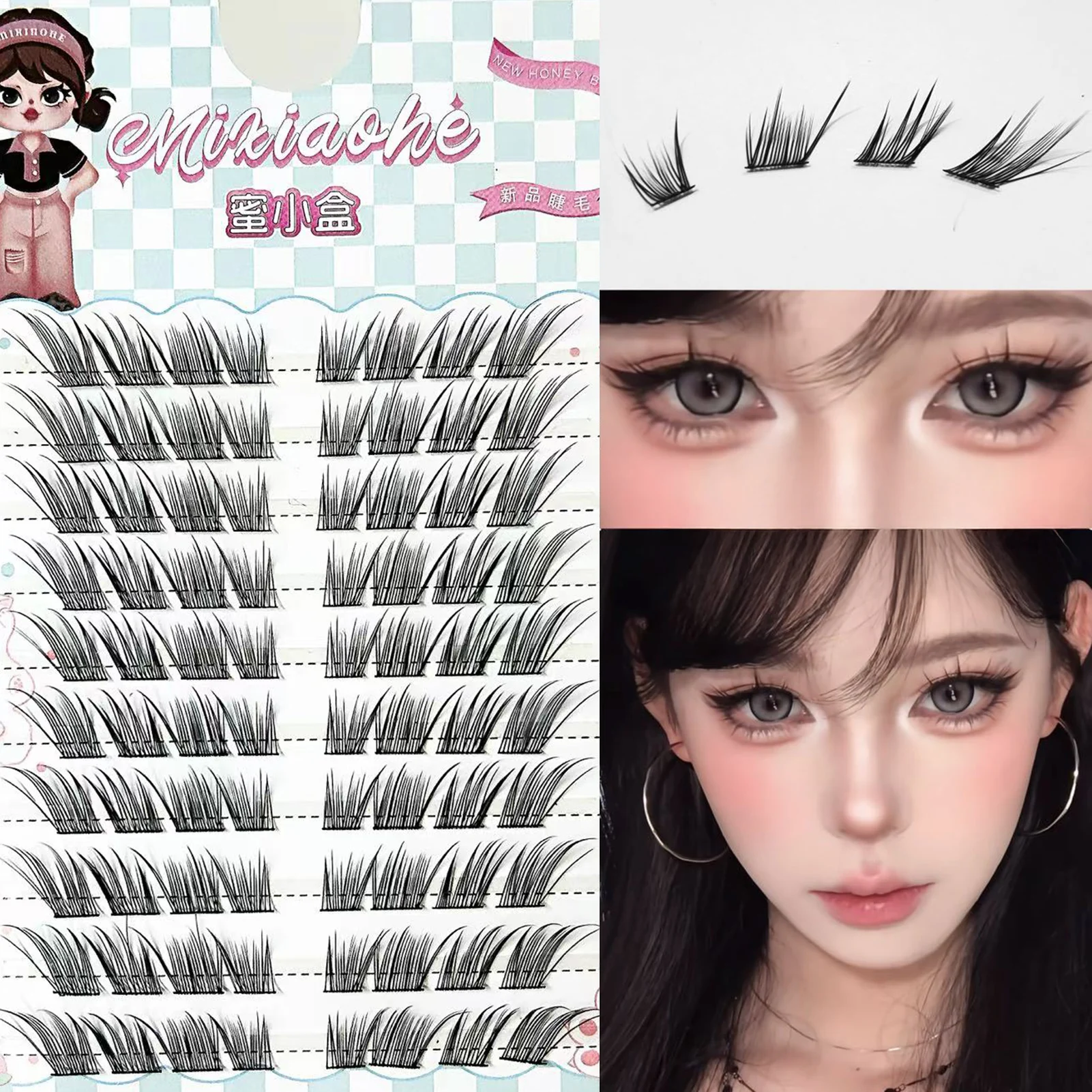 Fox-estilo natural cílios postiços extensões individual cluster cílios alados grosso enrolado diy diário cílios suprimentos preto