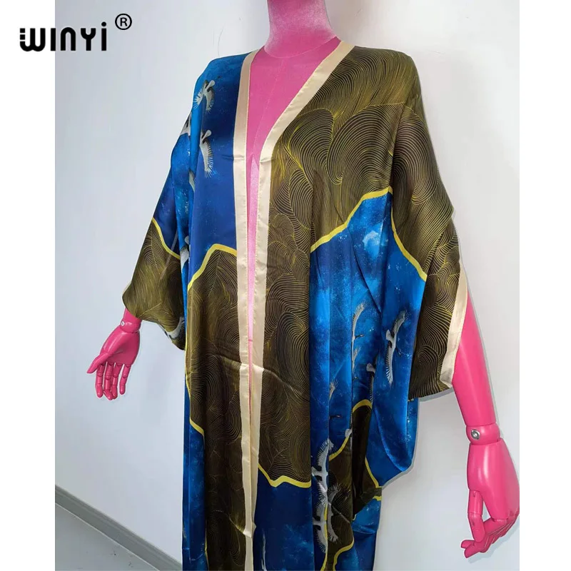 WINYI-kimono europeo para mujer, cárdigan de manga larga para cóctel, sexy, bohemio, para playa, para vacaciones africanas, 2022