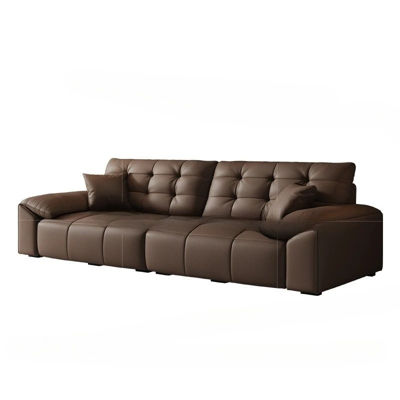 

Italian minimalist leather sofa, black small apartment light luxury sofa