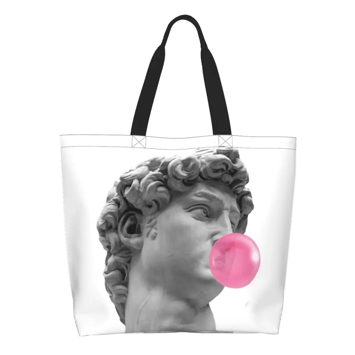 Funny David Michelangelo Bubble Gum Grocery Tote Shopping Bag Women Custom Canvas Shopper Shoulder Bag Large Capacity Handbags