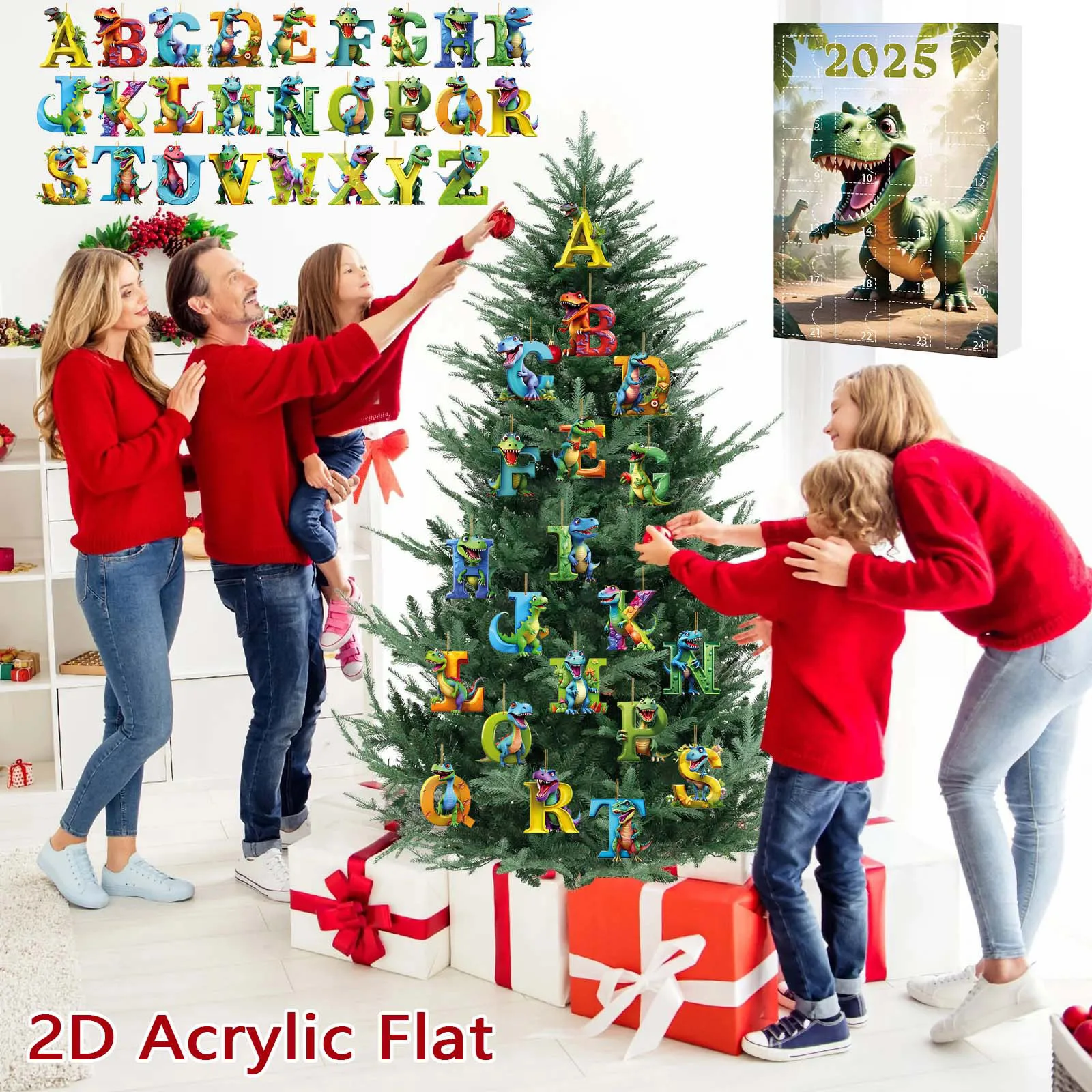Christmas Decorations toys 2025 fashion Dinosaur Letter Pendants Christmas Countdown Calendar Glass hanging decoration for home
