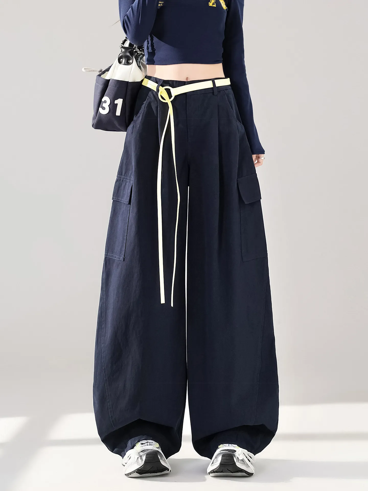 

Cotton Work Trousers Women's Spring Autumn New Sle Multi-ket Casual Cargo Pants Trousers with Dstring