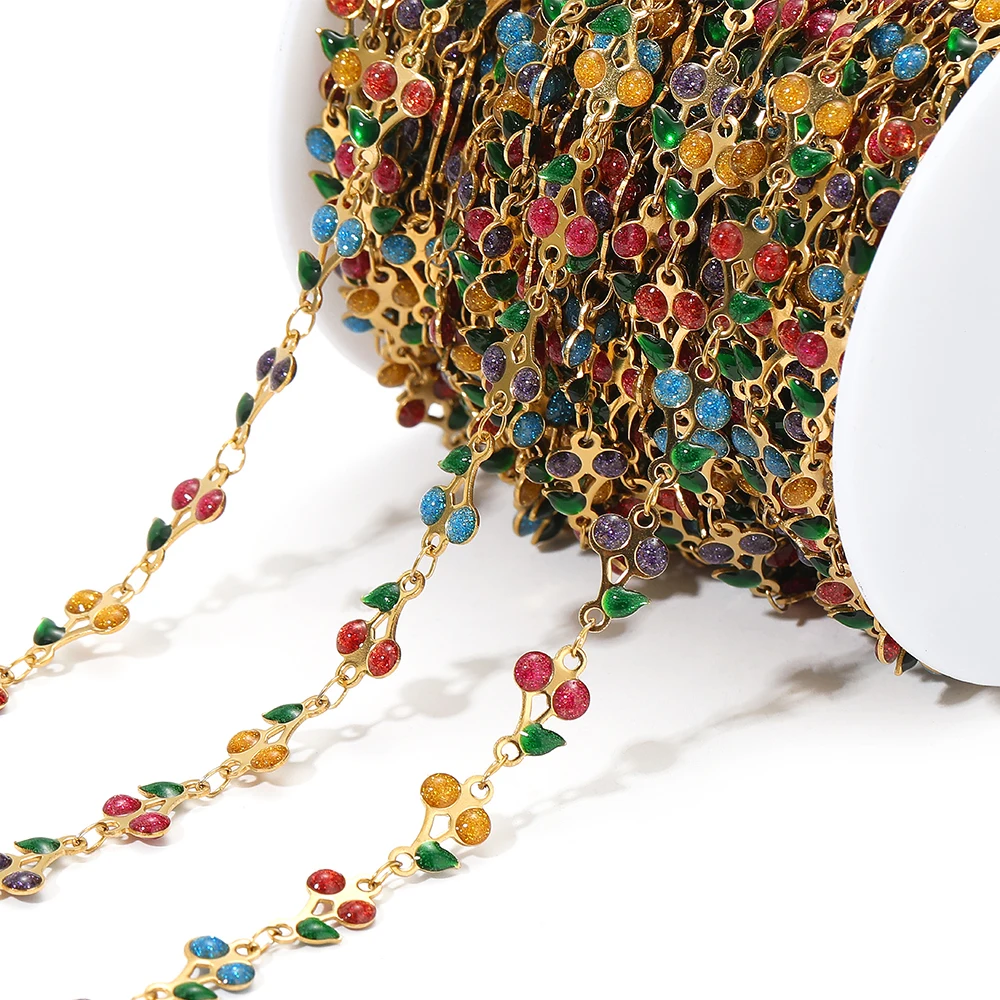 

1 Meter Stainless Steel Enamel Cherry Sweet Chains for Cute Necklace Bracelet Making DIY Women Jewelry Earrings Decoration Bulk