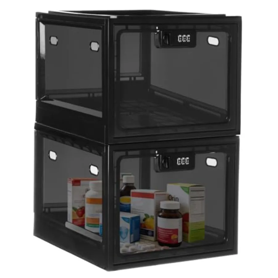 

Medicine Lock Box with Code, Lockable Storage Box for medication, Food, Phone, Tablet, Premium Plastic Large Locking Organizer