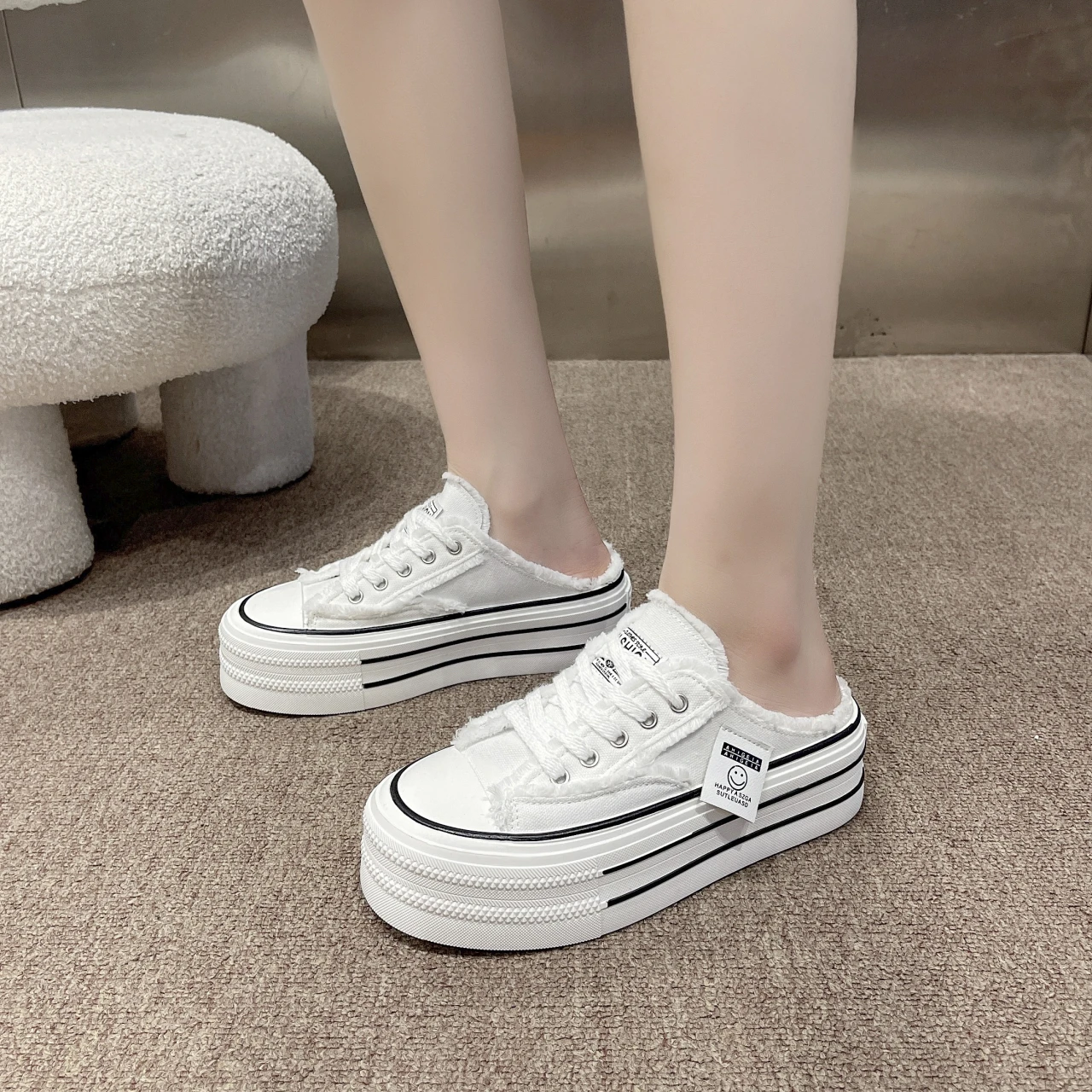 2026 Neue Damen-Mode Canvas Halbslipper Atmungsaktive Freizeitschuhe Sportliche Schuhe mit Dicker Sohle Vulkanisierte Schuhe Zapatos Mujer 35-40 – Detail 20