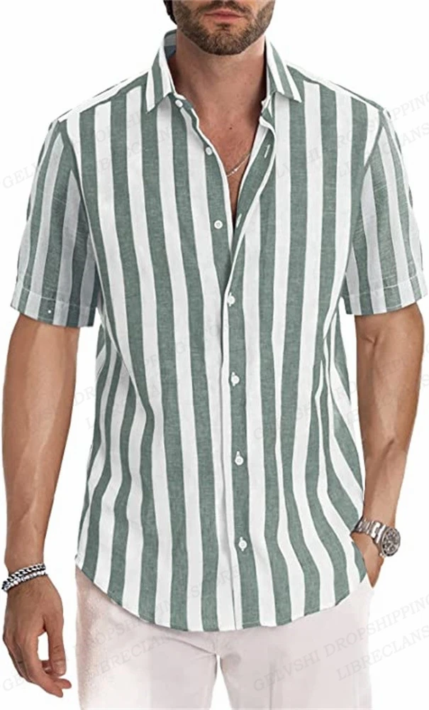 Homens e mulheres listrados 3D impresso camisa havaiana, blusas vocacional masculina, camisa de lapela, Cuba Vestuário, gráfico