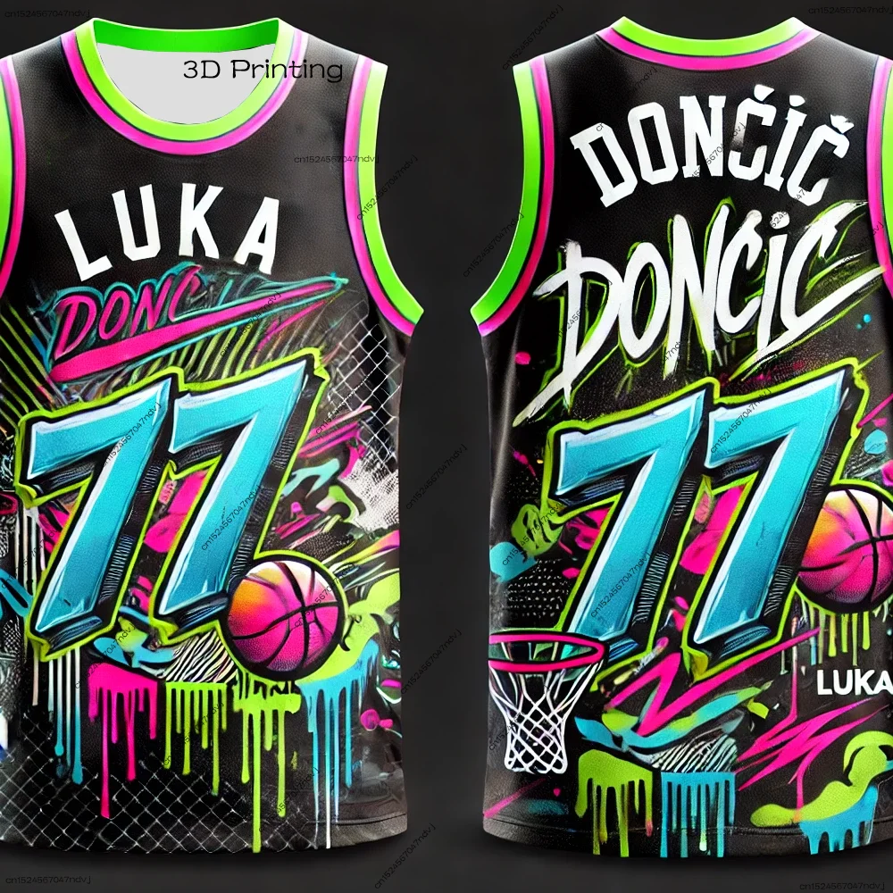 2025 New Dončić No.77 Special Edition Basketball Jersey USA Street Graffiti Hip-Hop Vest Adult Men Basketball Special Jersey Set