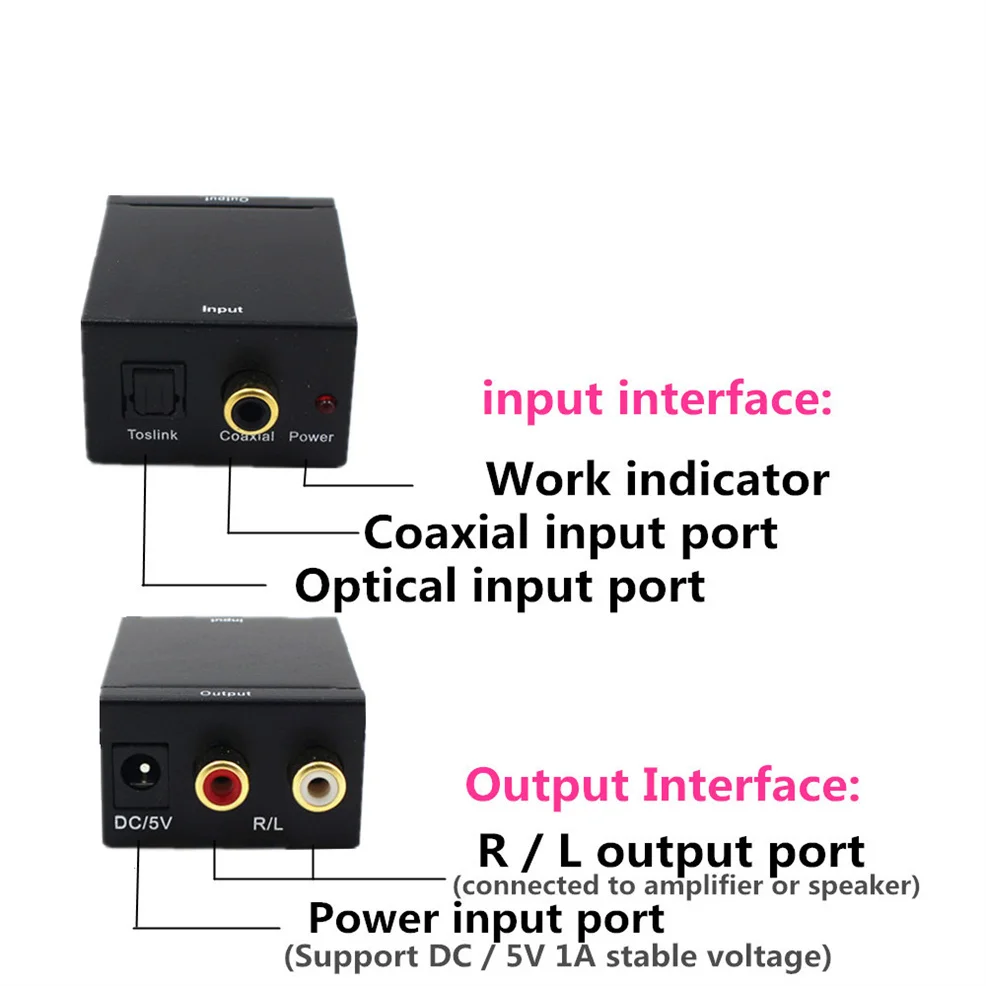 Bluetooth Digital para Analógico Conversor De Áudio De Fibra Óptica Toslink Sinal Coaxial Para RCA R/L Decodificador De Fibra Digital Analógico