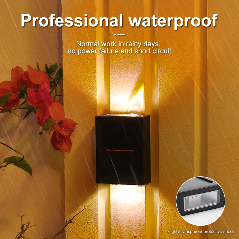 

Solar Wall Light UP And Down 2 Led Illuminate Outdoor Sun Light Sensor Lamp Rectangle Sun Light Waterproof For Yard Garage Porch