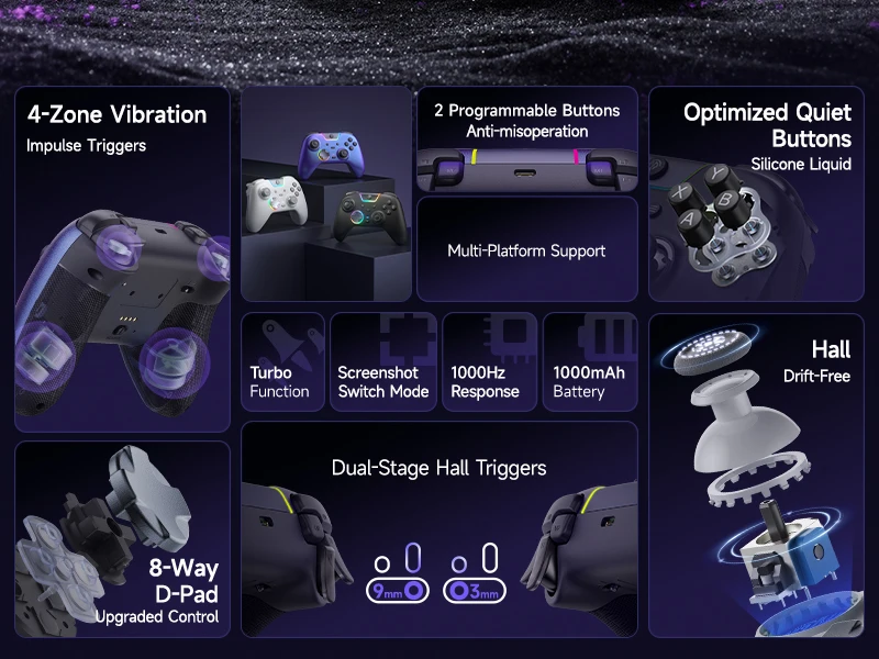 EasySMX Weiß-Schwarzer Gamepad X05 Pro Kabelloser PC-Gaming-Controller für PC Windows iOS Switch Android mit Ladestation – Detail 3