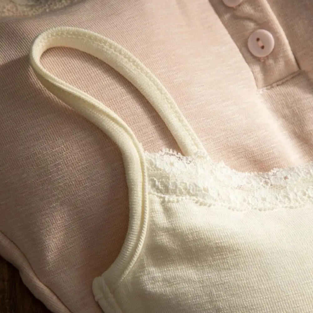 High Quality Cotton Lace Camisole Solid Color Breathable Crop Top Lace Trim Push Up Bra