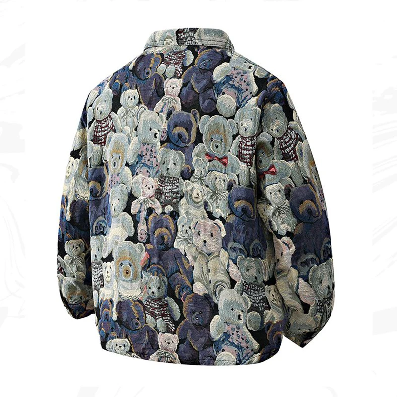 26 Spring and Autumn Men's Denim Jacket Trendy Long Sleeve Top New Bear Pattern High Quality Couple Dress Youth Dress