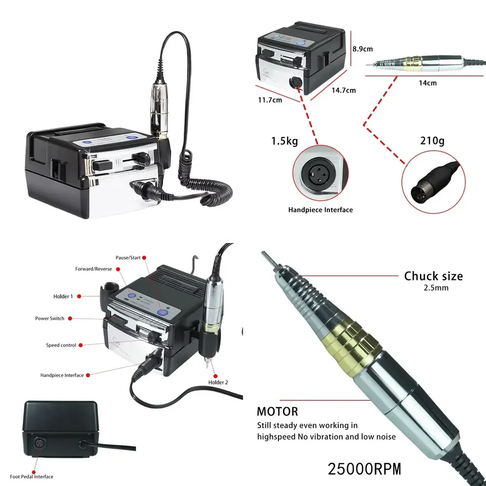 

2028J Super UP200 Nails Acrylic Remover Tool High Performance G5 Electric E File Polisher Micromotor Nail Drill Professional